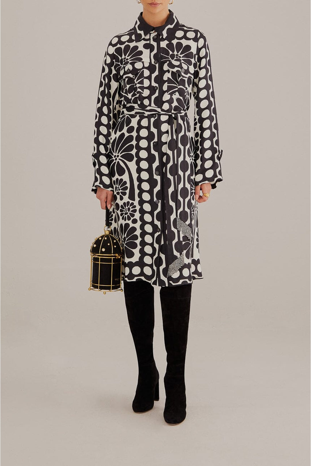 Robe midi nuisette Palermo à manches longues - Noir