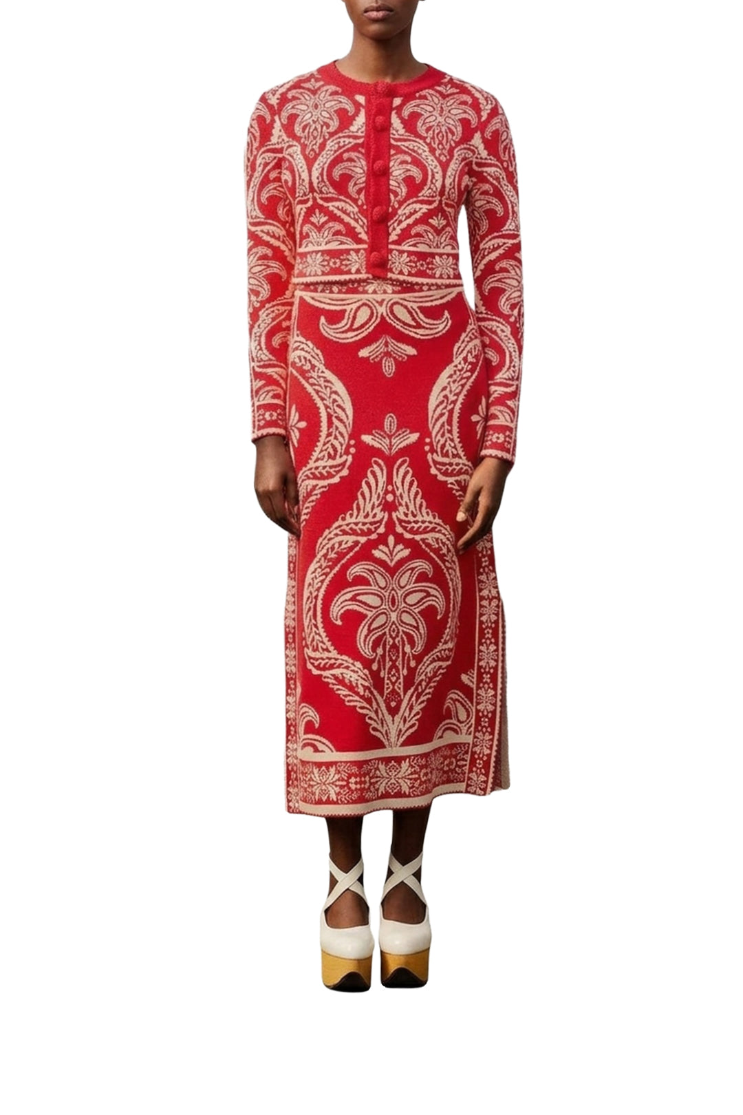 Cardigan Tropical Jacquard en maille - Rouge