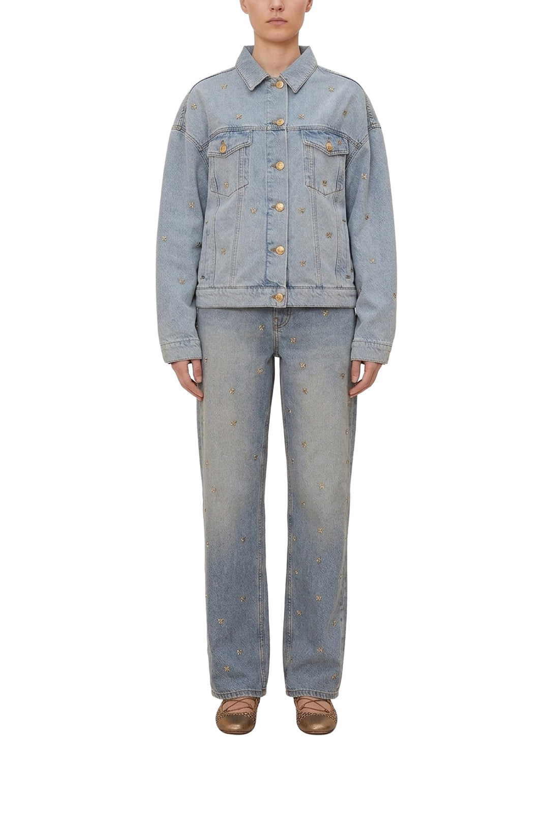 Veste brodée à nœuds en denim - Bleu