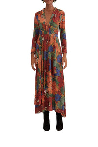 Robe longue col V à fleurs - Orange