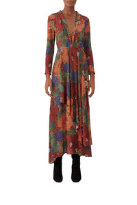 Floral V-neck midi dress - Orange
