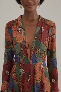 Robe longue col V à fleurs - Orange