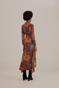 Robe longue col V à fleurs - Orange
