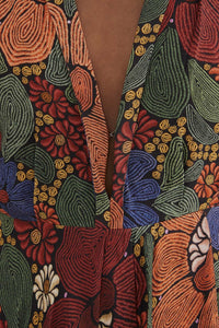 Robe longue col V à fleurs - Orange