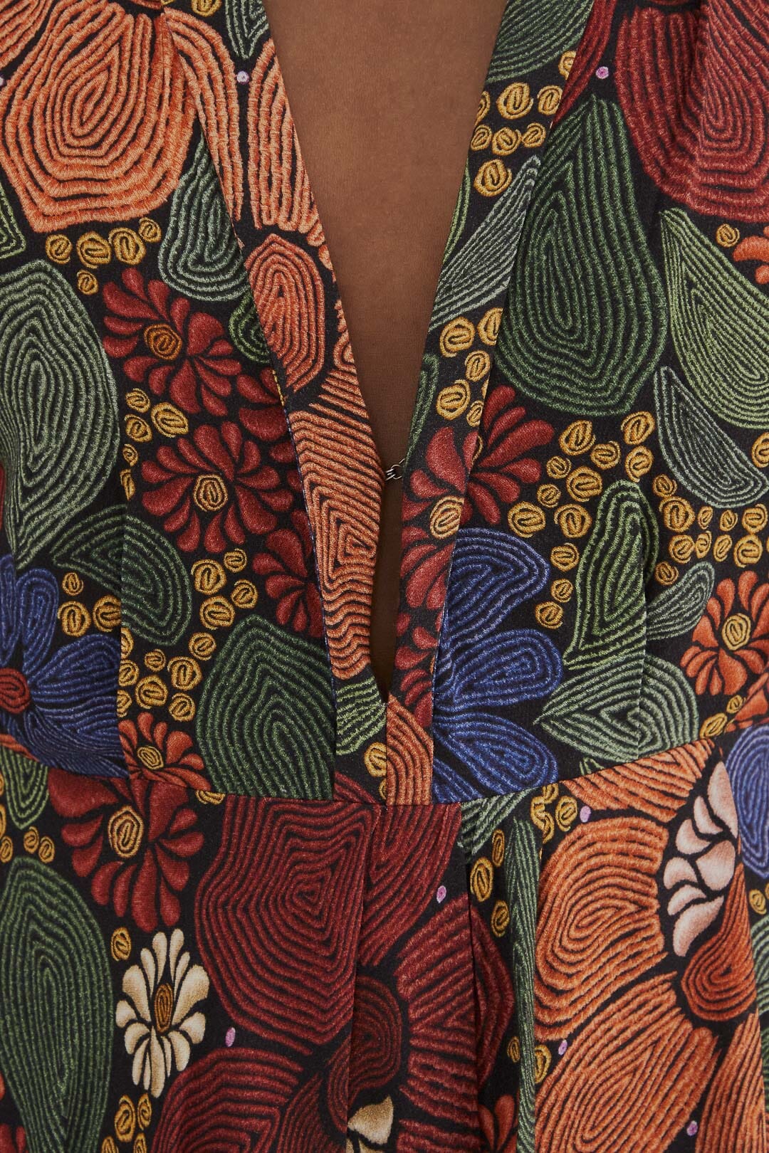 Robe longue col V à fleurs - Orange