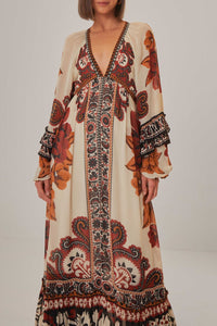 Robe longue à manches longues - Beige
