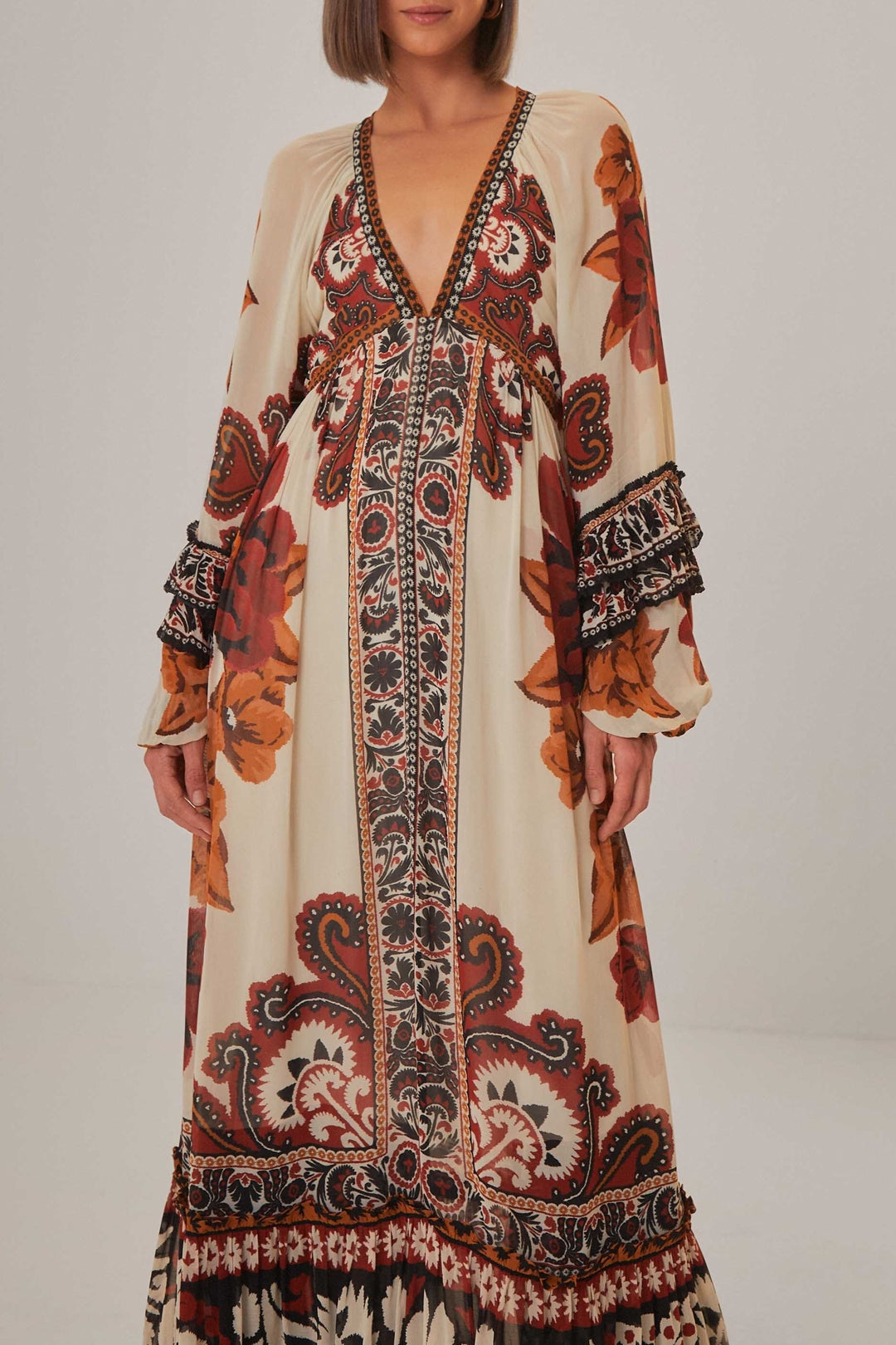 Robe longue à manches longues - Beige