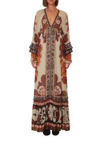 Robe longue à manches longues - Beige