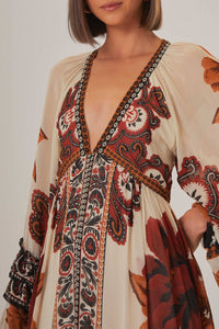 Robe longue à manches longues - Beige