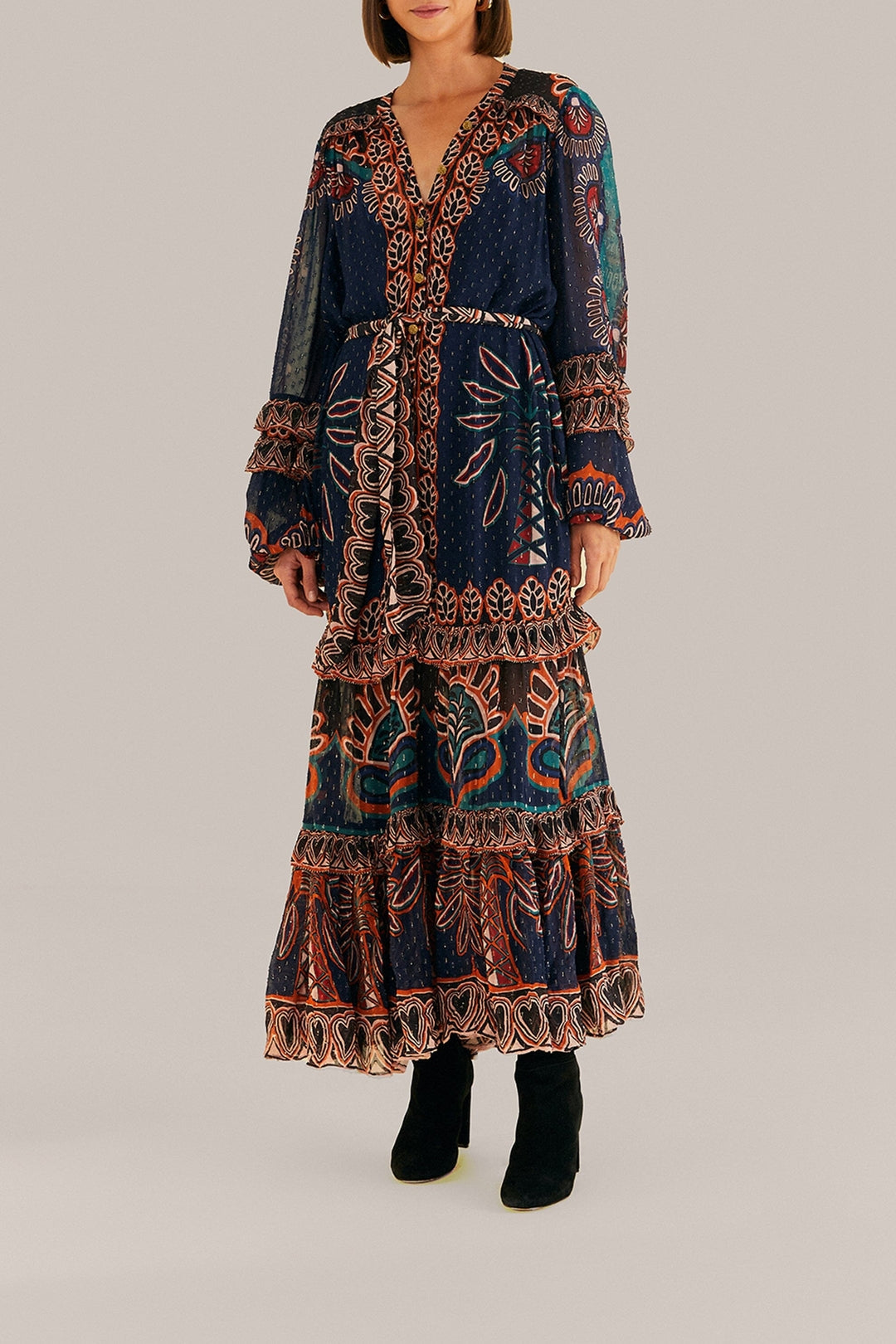 Robe longue à fente Ainika Tapestry - Bleu
