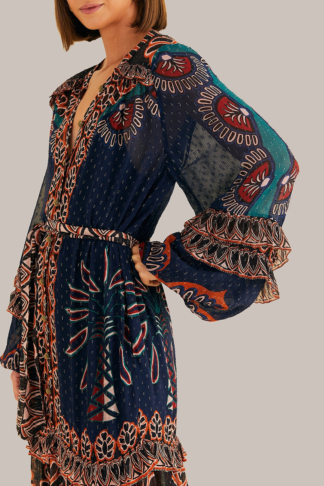 Robe longue à fente Ainika Tapestry - Bleu