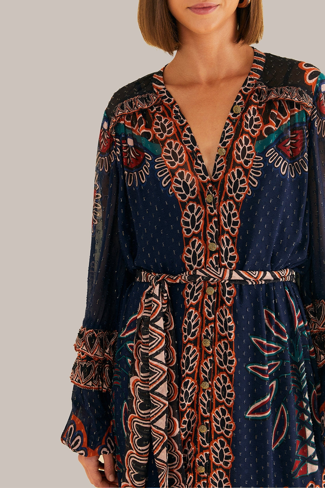 Robe longue à fente Ainika Tapestry - Bleu