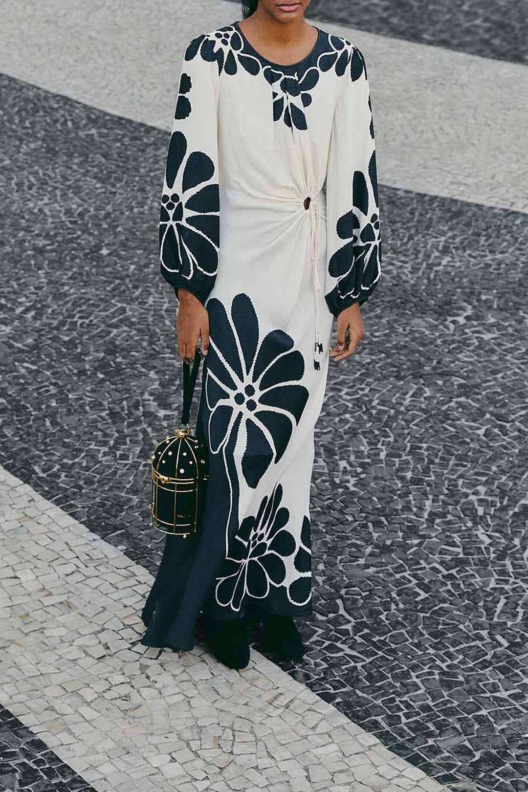 Robe longue Palermo à manches longues et découpes - Noir