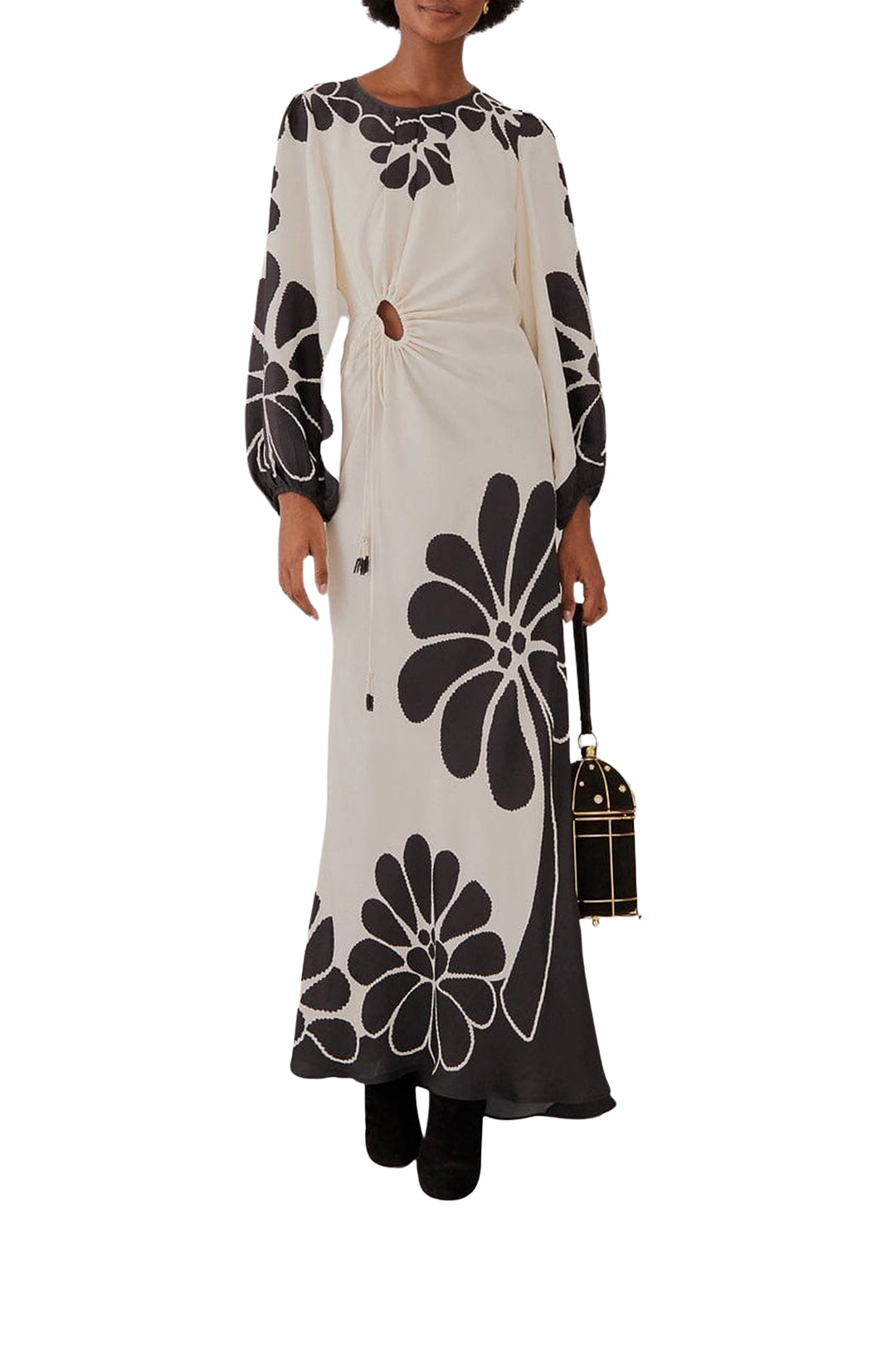 Robe longue Palermo à manches longues et découpes - Noir
