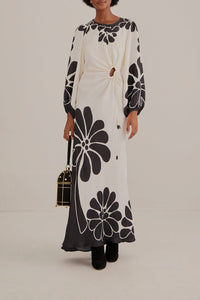 Robe longue Palermo à manches longues et découpes - Noir