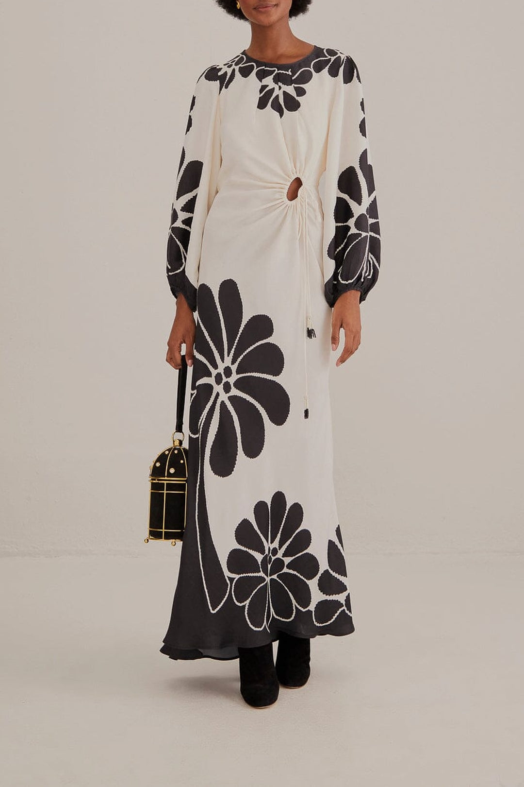 Robe longue Palermo à manches longues et découpes - Noir