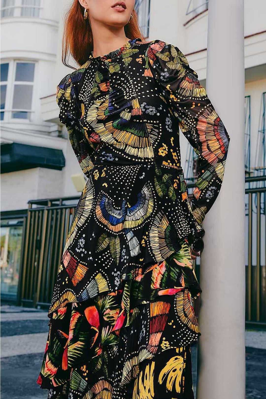 Blouse Tulle Colorful Birds - Noir