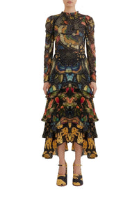 Blouse Tulle Colorful Birds - Noir