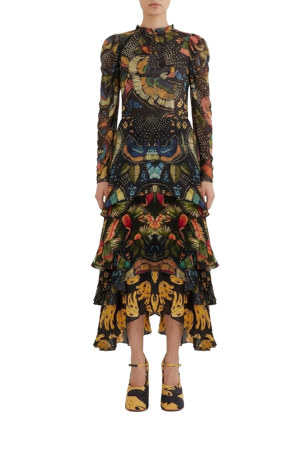 Blouse Tulle Colorful Birds - Noir