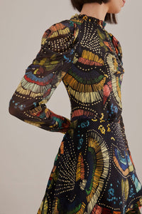 Blouse Tulle Colorful Birds - Noir