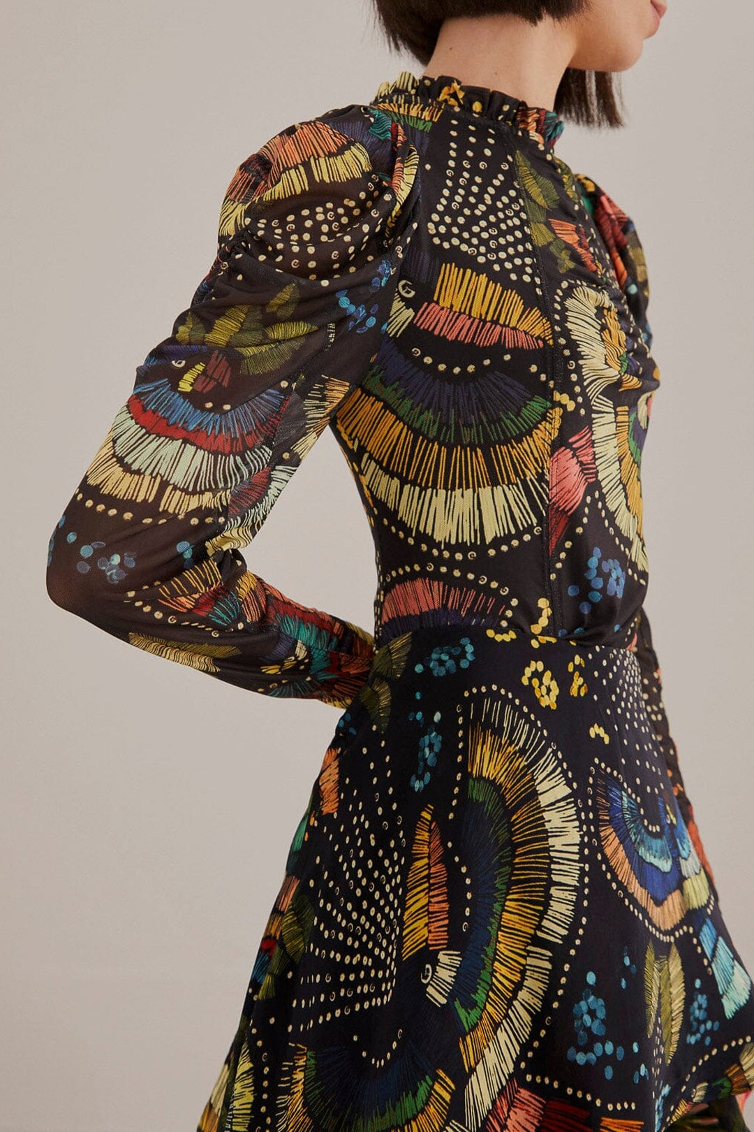 Blouse Tulle Colorful Birds - Noir