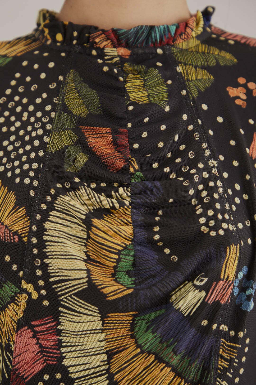 Blouse Tulle Colorful Birds - Noir