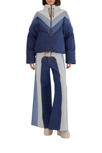 Pantalon large en denim patchwork - Bleu