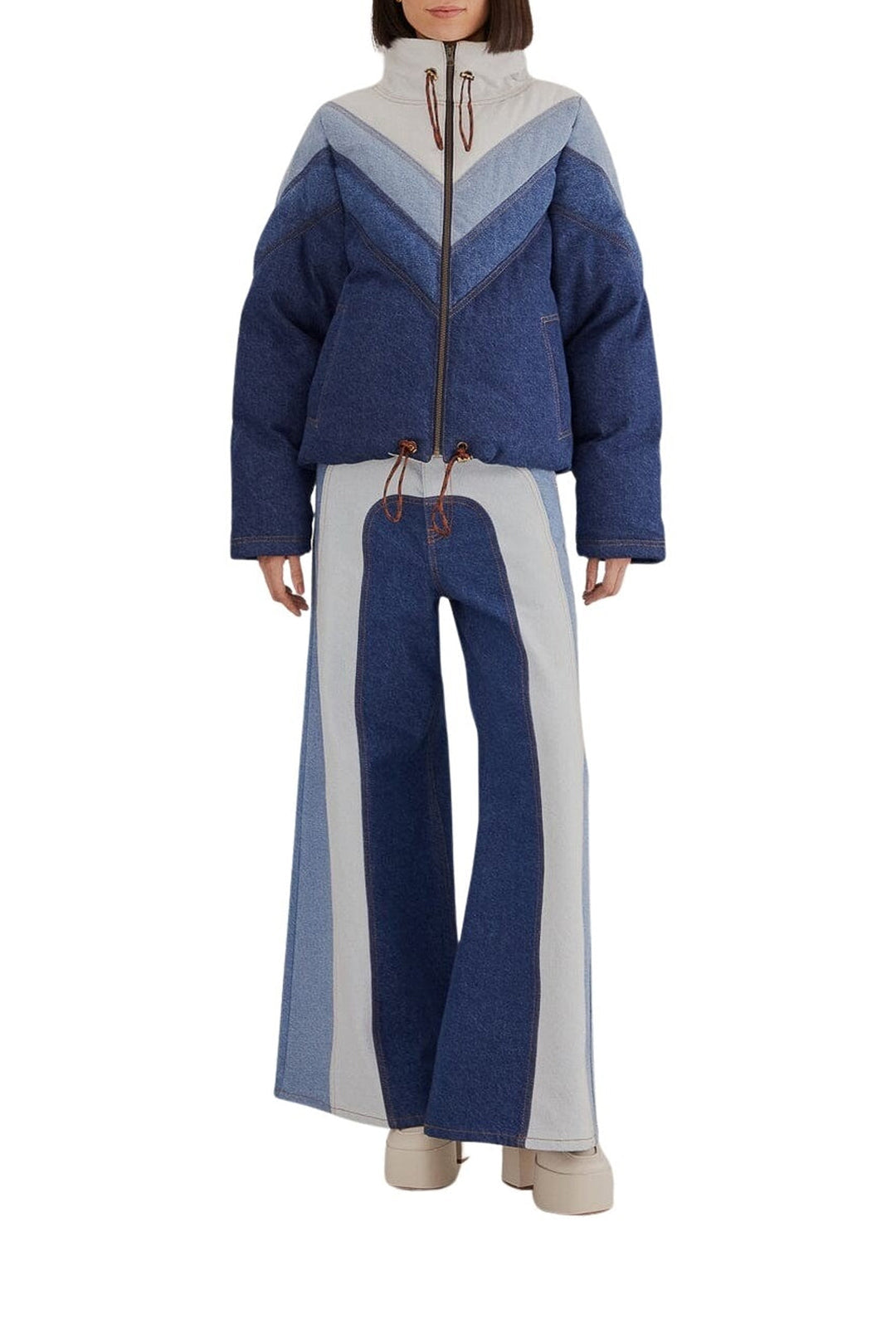 Pantalon large en denim patchwork - Bleu
