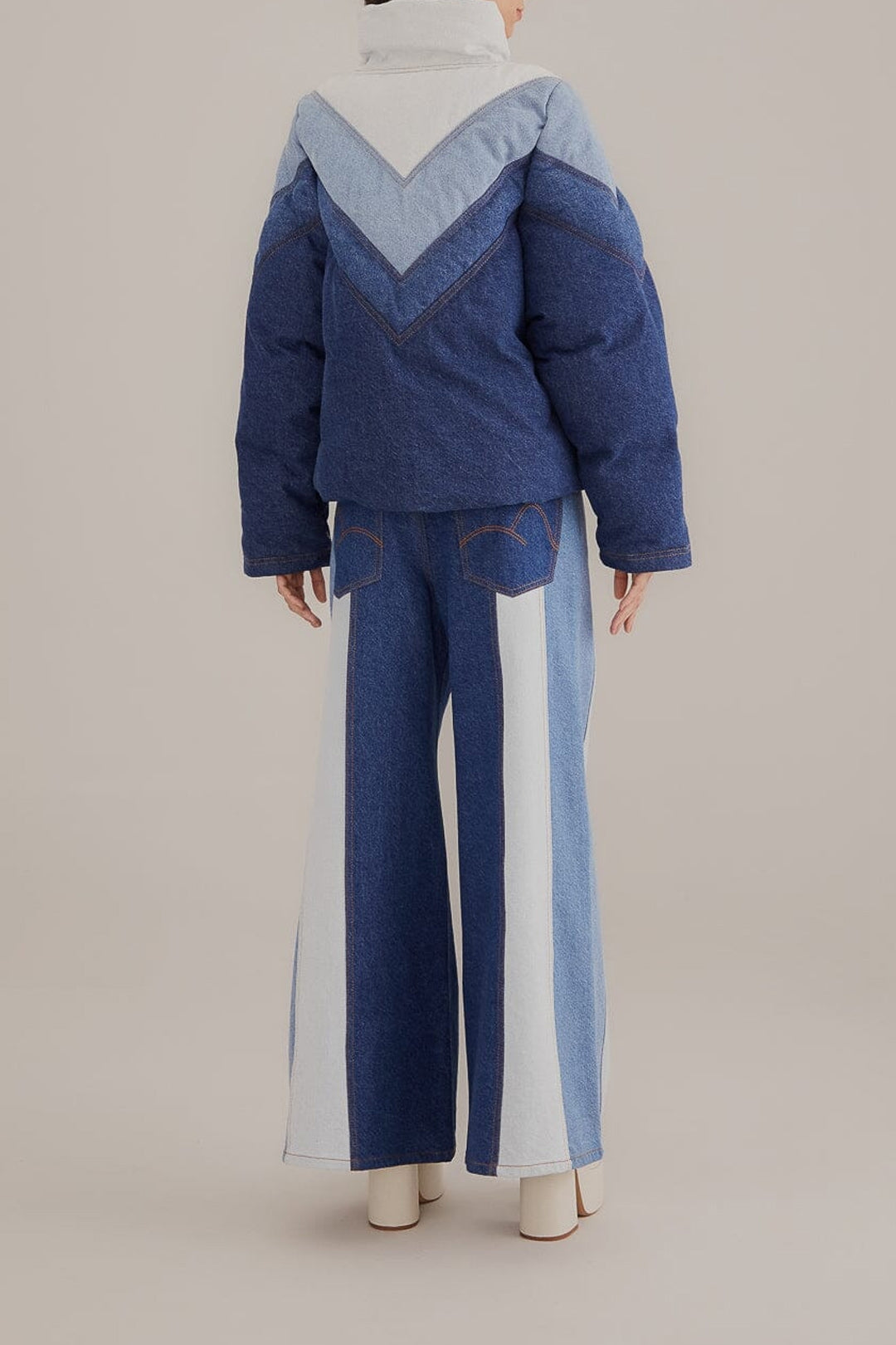 Pantalon large en denim patchwork - Bleu