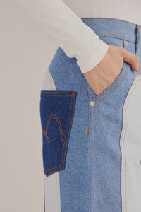 Pantalon large en denim patchwork - Bleu