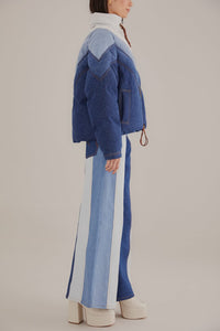 Pantalon large en denim patchwork - Bleu