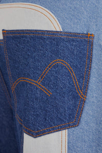 Pantalon large en denim patchwork - Bleu