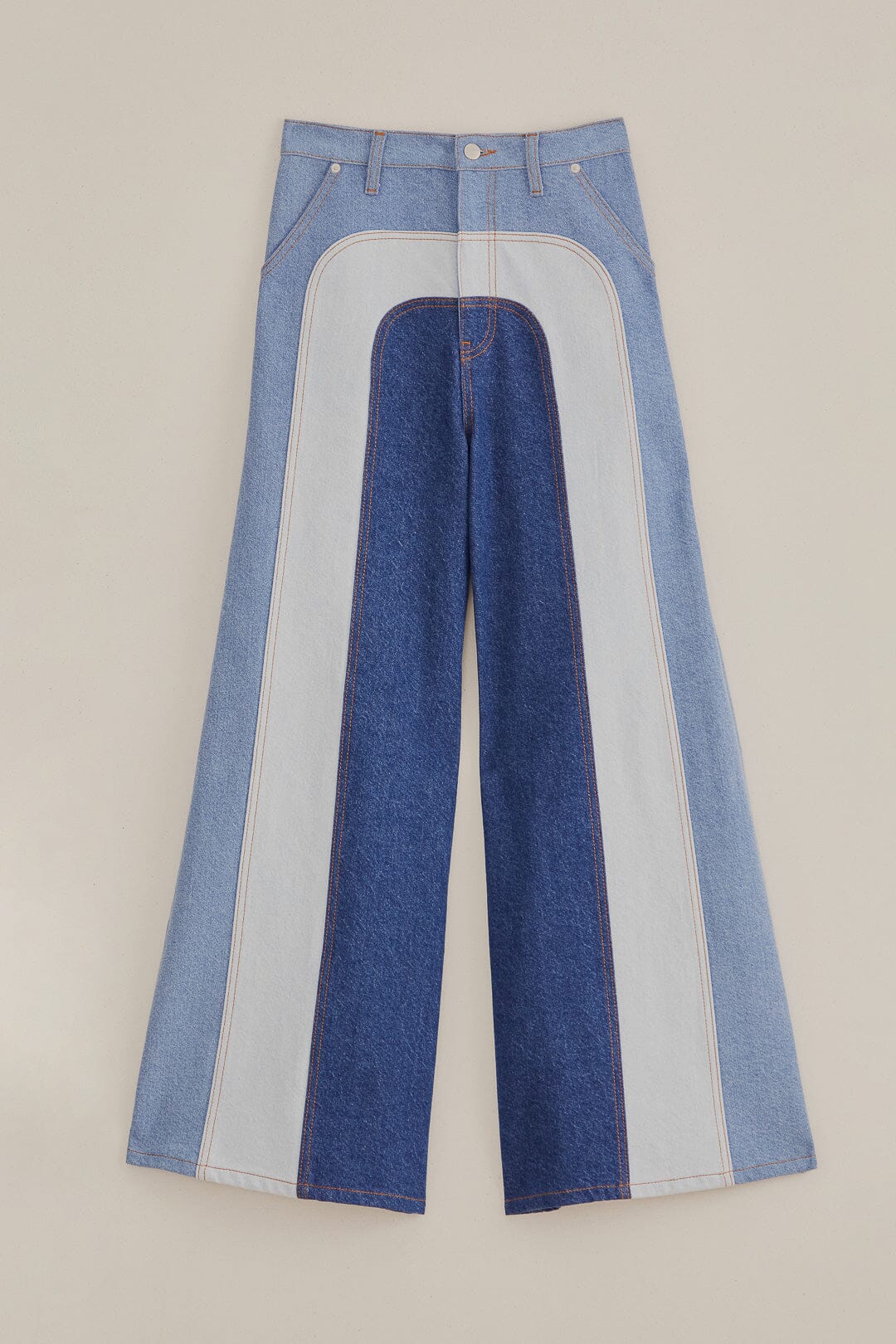 Pantalon large en denim patchwork - Bleu