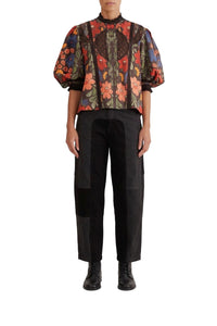 Blouse à manches courtes bouffantes - Noir