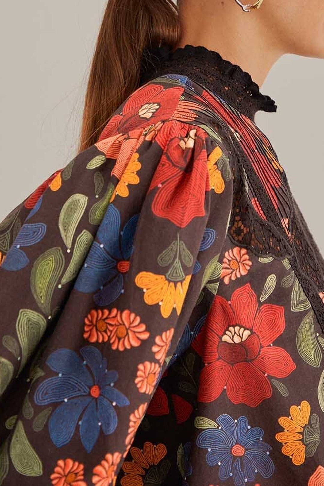 Blouse à manches courtes bouffantes - Noir