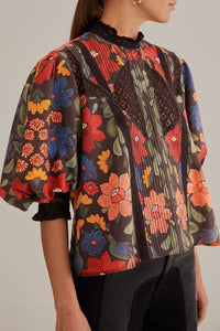 Blouse à manches courtes bouffantes - Noir