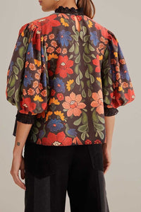 Blouse à manches courtes bouffantes - Noir