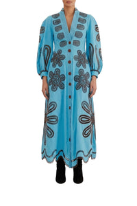 Robe midi en coton - Bleu