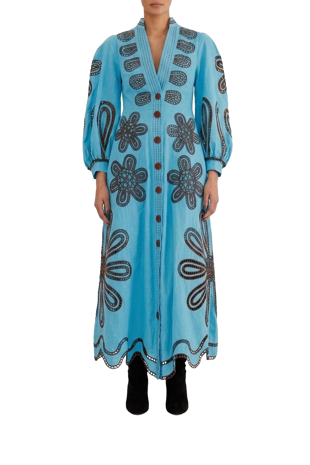 Robe midi en coton - Bleu