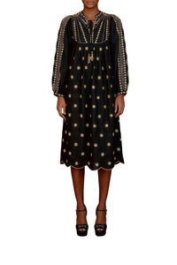 Robe midi Sun brodée - Noir