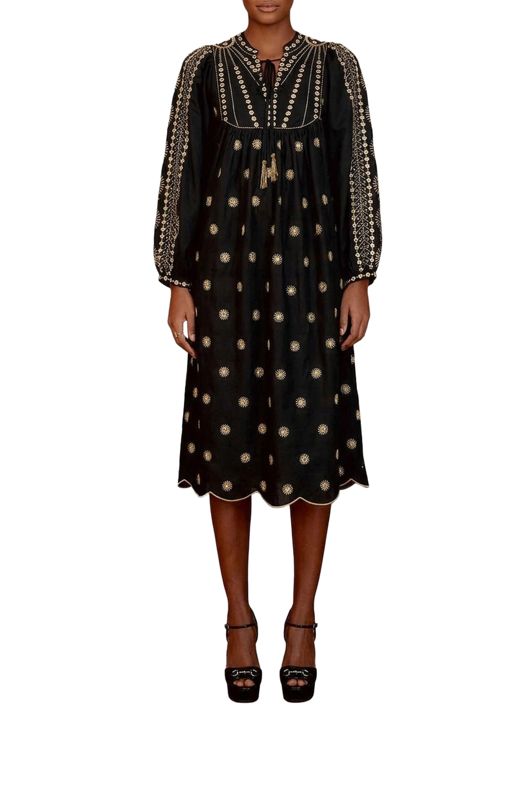 Robe midi Sun brodée - Noir