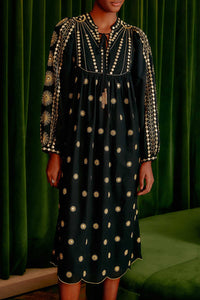 Robe midi Sun brodée - Noir