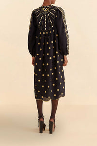 Robe midi Sun brodée - Noir