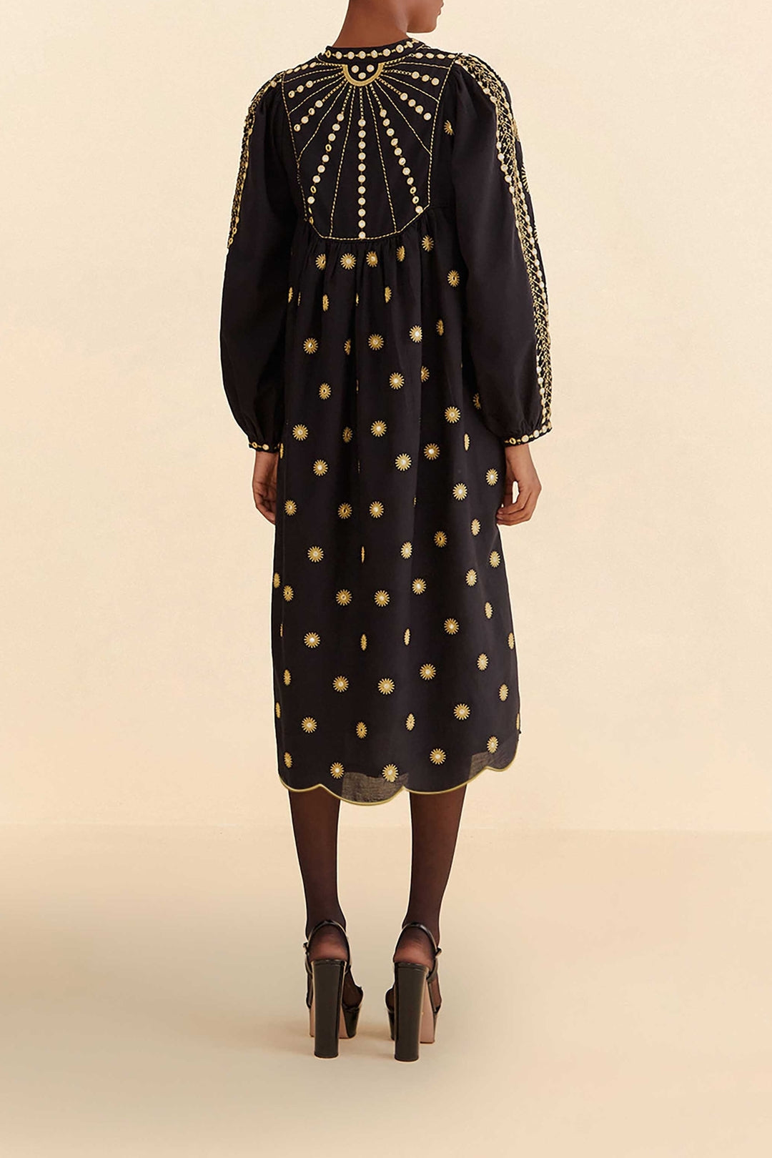 Robe midi Sun brodée - Noir