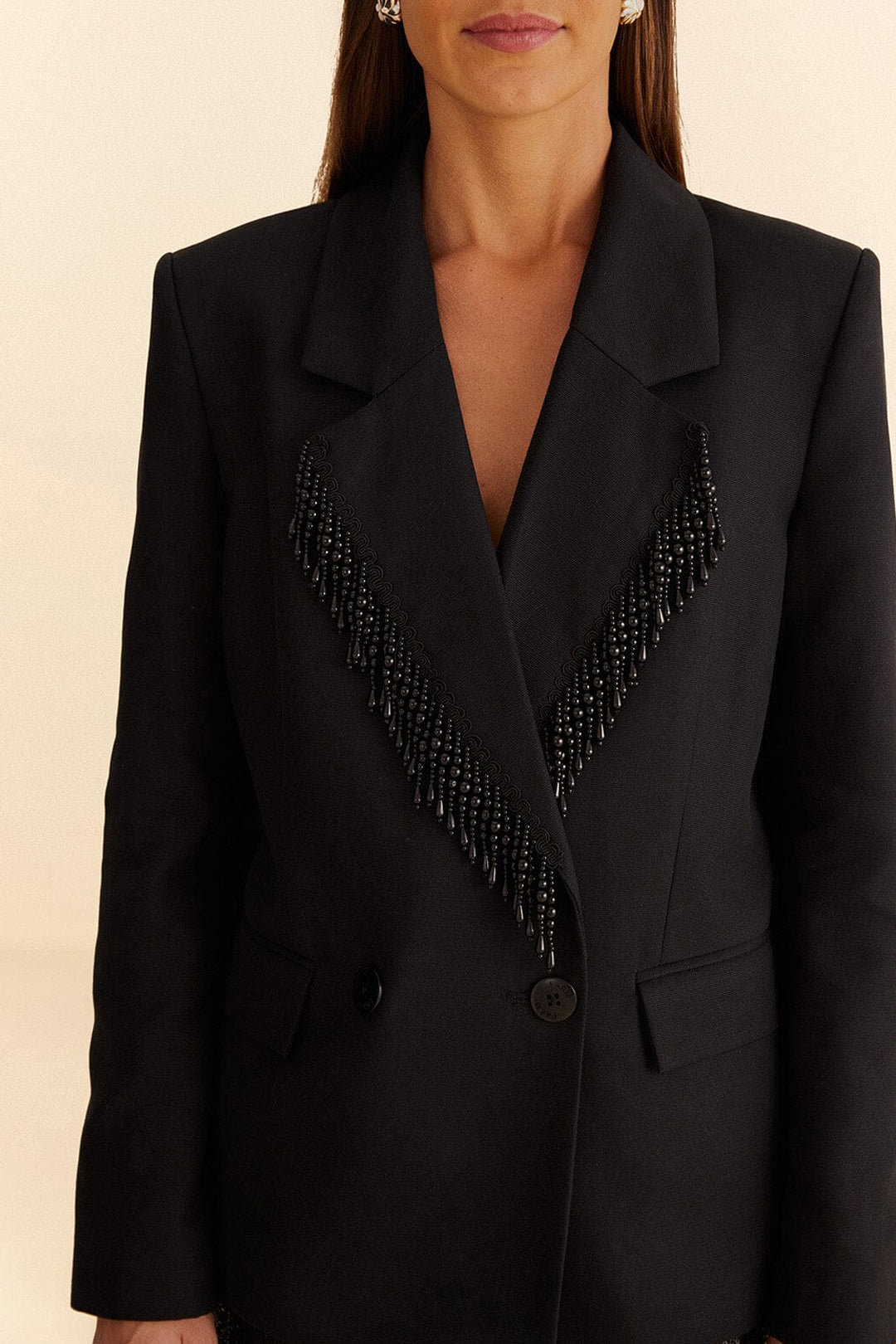Blazer à franges en coton - Noir