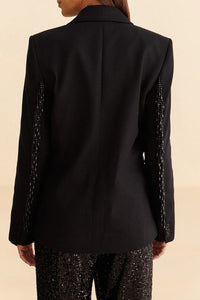 Blazer à franges en coton - Noir