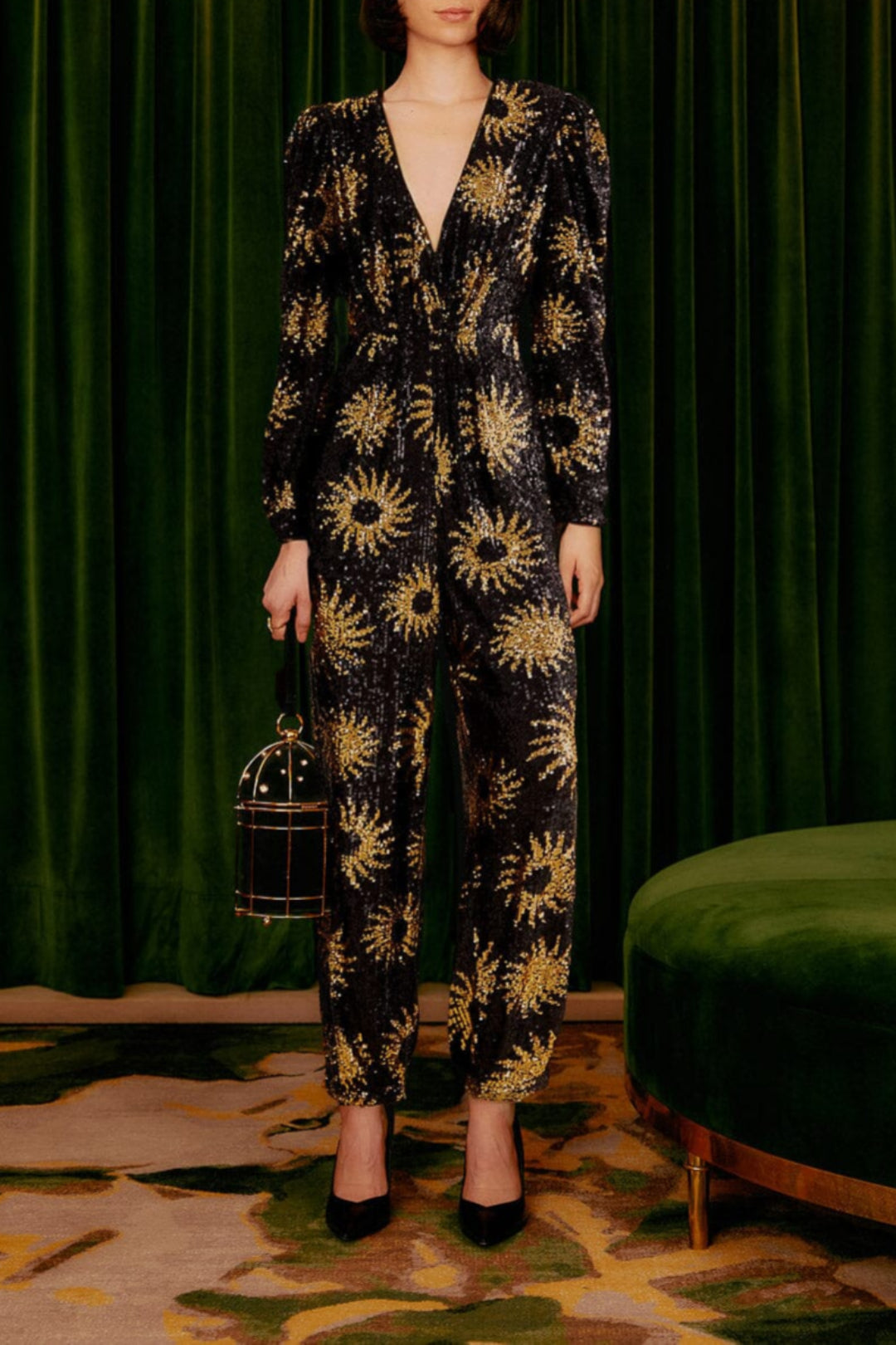 Combinaison Sunny Mood à sequins et col V - Noir