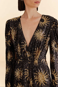 Combinaison Sunny Mood à sequins et col V - Noir