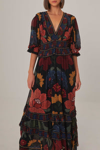 Robe longue à manches courtes - Noir