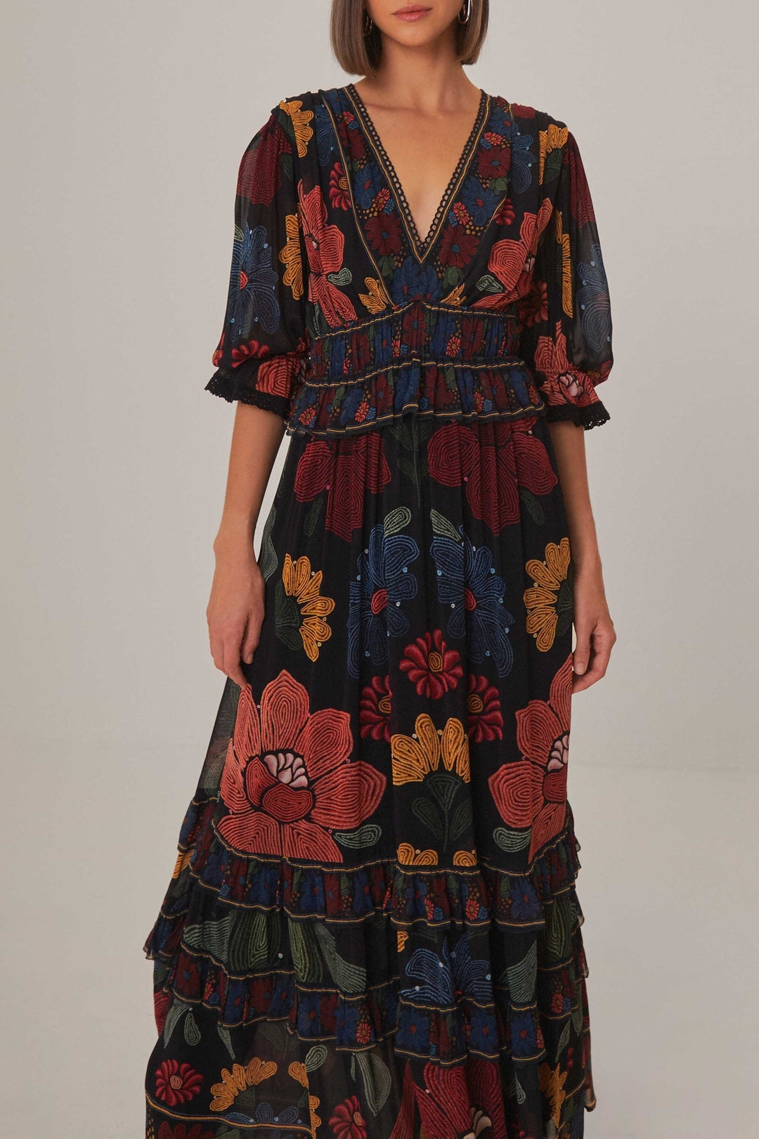 Robe longue à manches courtes - Noir